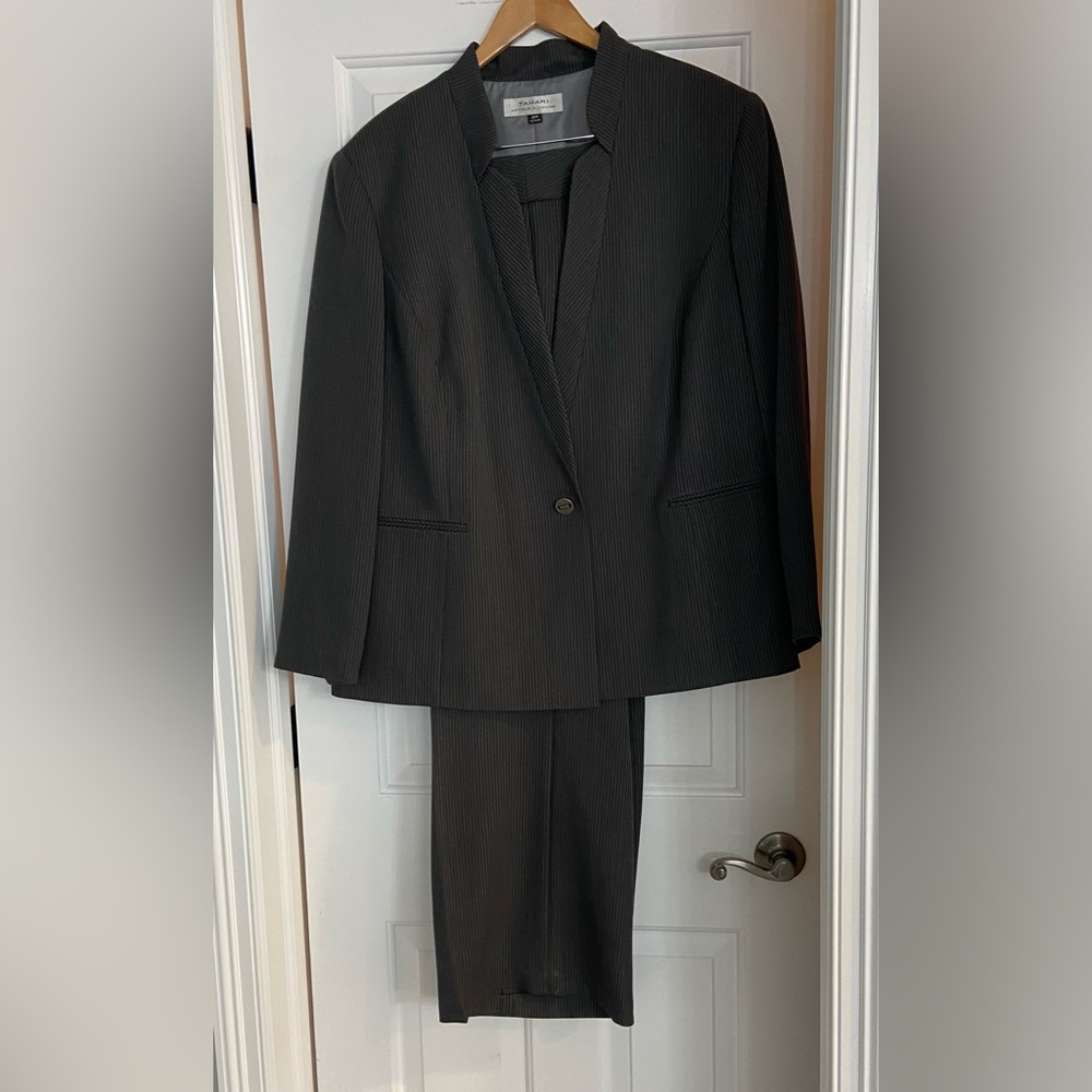 Tahari Black Pinstripe Blazer & Pants Suit